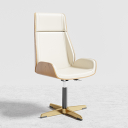 Leather Office Desk Chair High Back Adjustable Swivel Executive Chair in Beige & Gold Modern Home Office Chair - thumbnail 6