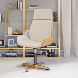 Leather Office Desk Chair High Back Adjustable Swivel Executive Chair in Beige & Gold Modern Home Office Chair - thumbnail 2
