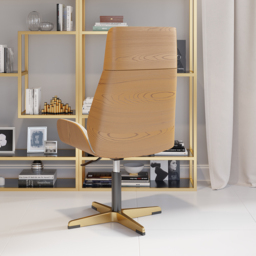 Leather Office Desk Chair High Back Adjustable Swivel Executive Chair in Beige & Gold Modern Home Office Chair - thumbnail 4