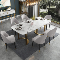 Modern Upholstered Light Gray Dining Chair Velvet Side Chairs Open Back 8-Pieces - thumbnail 3