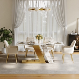 Modern 1800mm Rectangle Sintered Stone Dining Table with 6 Chairs in Gold - thumbnail 5