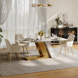 Modern 1800mm Rectangle Sintered Stone Dining Table with 6 Chairs in Gold - thumbnail 4