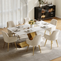 "Dining Set 79"" Modern Rectangle Sintered Stone Dining Table with 6 Chairs" - thumbnail 1