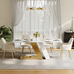 "Dining Set 79"" Modern Rectangle Sintered Stone Dining Table with 6 Chairs" - thumbnail 4