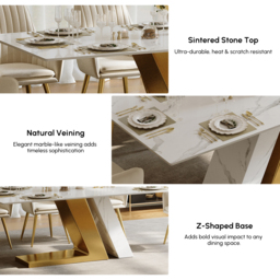 "Dining Set 79"" Modern Rectangle Sintered Stone Dining Table with 6 Chairs" - thumbnail 6