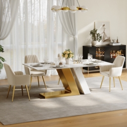 "Dining Set 79"" Modern Rectangle Sintered Stone Dining Table with 6 Chairs" - thumbnail 3