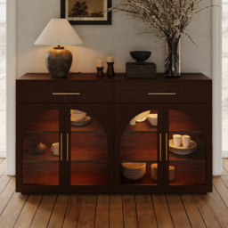 160 cm Arune Modern Sideboard Wooden Buffet with Storage & Light - thumbnail 1