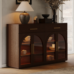 160 cm Arune Modern Sideboard Wooden Buffet with Storage & Light - thumbnail 5