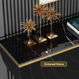 Modern Gold Console Table Sintered Stone Top Entryway Storage Cabinet with Doors - thumbnail 7