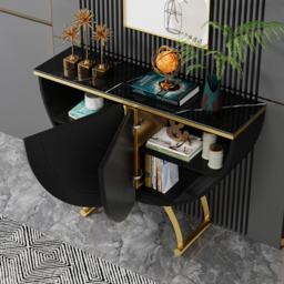 Modern Gold Console Table Sintered Stone Top Entryway Storage Cabinet with Doors - thumbnail 4