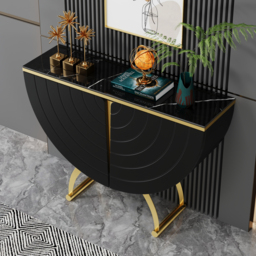 Modern Gold Console Table Sintered Stone Top Entryway Storage Cabinet with Doors - thumbnail 3