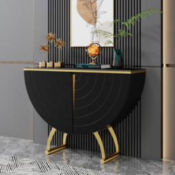 Modern Gold Console Table Sintered Stone Top Entryway Storage Cabinet with Doors - thumbnail 1