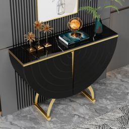 Modern Gold Console Table Sintered Stone Top Entryway Storage Cabinet with Doors - thumbnail 2