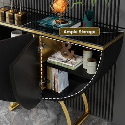 Modern Gold Console Table Sintered Stone Top Entryway Storage Cabinet with Doors - thumbnail 9