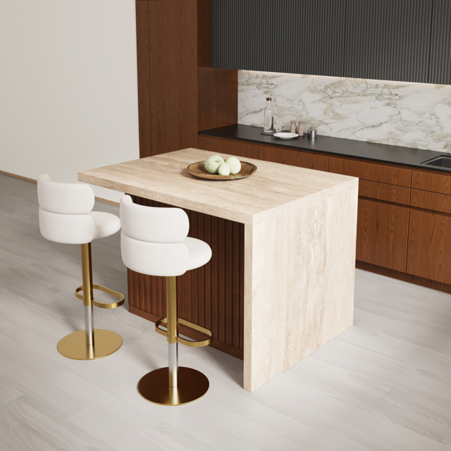 127 cm Large Walnut Kitchen Island with Storage Kitchen Cabinet Marble Veneered Top - image 1