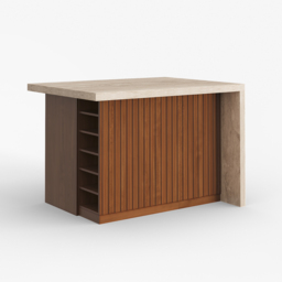 127 cm Large Walnut Kitchen Island with Storage Kitchen Cabinet Marble Veneered Top - thumbnail 8