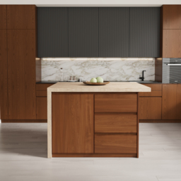 127 cm Large Walnut Kitchen Island with Storage Kitchen Cabinet Marble Veneered Top - thumbnail 6