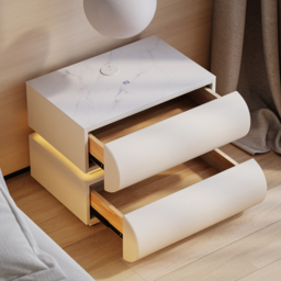 Modern White Leather Smart LED Nightstand with Wireless Charger 2 Drawers Bedside Table with USB & Type-C Ports Set of 2 - thumbnail 4