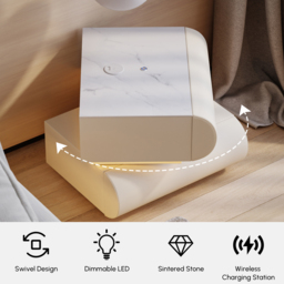 Modern White Leather Smart LED Nightstand with Wireless Charger 2 Drawers Bedside Table with USB & Type-C Ports Set of 2 - thumbnail 6