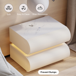 Modern White Leather Smart LED Nightstand with Wireless Charger 2 Drawers Bedside Table with USB & Type-C Ports Set of 2 - thumbnail 8
