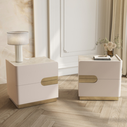 50 cm Smart 2-Drawer Bedside Table with Sintered Stone Top & Charging Station, Set of 2 - thumbnail 1