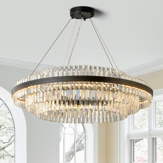 Fixedo Modern Tiered Crystal LED Chandelier in Black Light - image 1