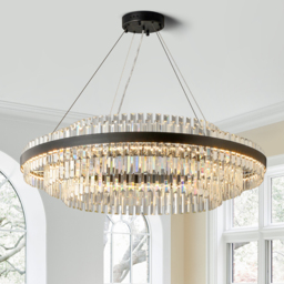 Fixedo Modern Tiered Crystal LED Chandelier in Black Light - thumbnail 1