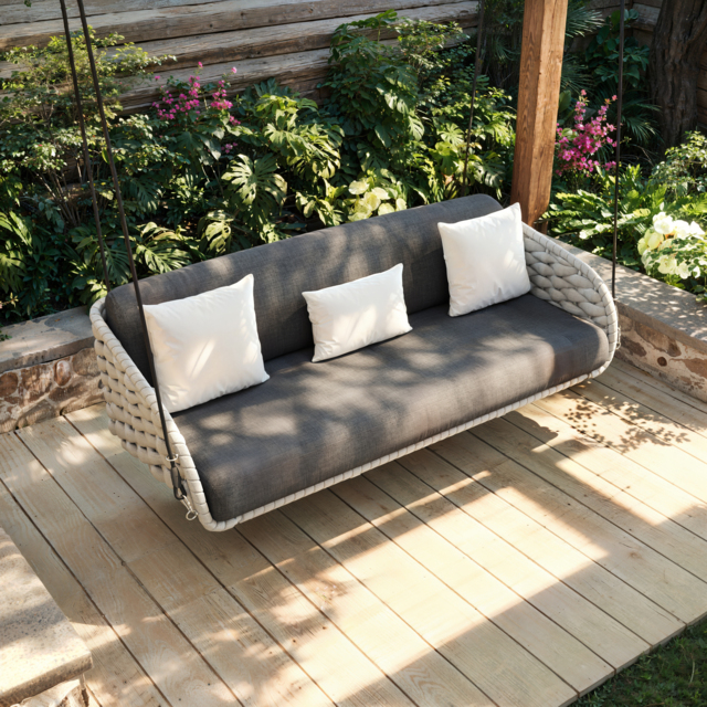 Cocaro Outdoor Rope Weave Aluminium Swing Chair with Cushion in Grey - image 1