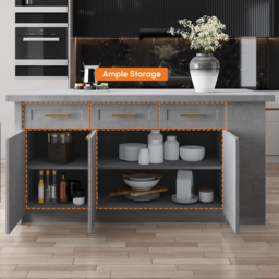 1830 mm Large Grey Kitchen Island with Storage Modern Kitchen Cabinet - thumbnail 6