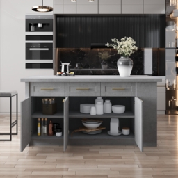 1830 mm Large Grey Kitchen Island with Storage Modern Kitchen Cabinet - thumbnail 5