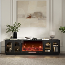 Arune 203 cm Arched Glass Doors TV Stand with Electric Fireplace & Remote Control - thumbnail 2