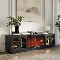 Arune 203 cm Arched Glass Doors TV Stand with Electric Fireplace & Remote Control