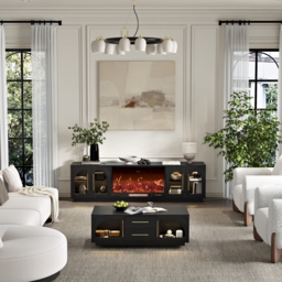Arune 203 cm Arched Glass Doors TV Stand with Electric Fireplace & Remote Control - thumbnail 4