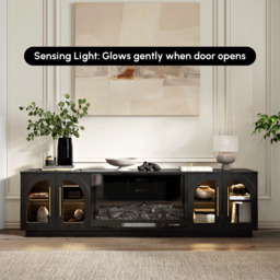 Arune 203 cm Arched Glass Doors TV Stand with Electric Fireplace & Remote Control - thumbnail 9
