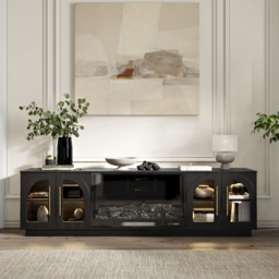 Arune 203 cm Arched Glass Doors TV Stand with Electric Fireplace & Remote Control - thumbnail 5