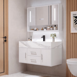 100 cm White Floating Bathroom Vanity Set with LED Mirror Cabinet - thumbnail 1