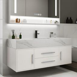 100 cm White Floating Bathroom Vanity Set with LED Mirror Cabinet - thumbnail 4