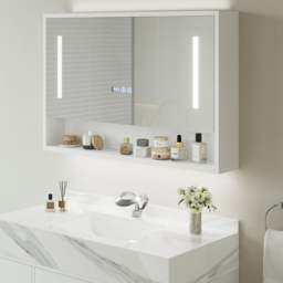 100 cm White Floating Bathroom Vanity Set with LED Mirror Cabinet - thumbnail 2