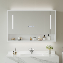 100 cm White Floating Bathroom Vanity Set with LED Mirror Cabinet - thumbnail 3