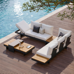 5PCS L Shaped Garden  Sectional Sofa Set with Smokeless Propane Fire Pit Table Yard & Patio Furniture for 6 Person in White Cushion & Pillow Included - thumbnail 6
