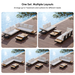 5PCS L Shaped Garden  Sectional Sofa Set with Smokeless Propane Fire Pit Table Yard & Patio Furniture for 6 Person in White Cushion & Pillow Included - thumbnail 7