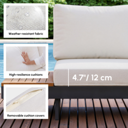 5PCS L Shaped Garden  Sectional Sofa Set with Smokeless Propane Fire Pit Table Yard & Patio Furniture for 6 Person in White Cushion & Pillow Included - thumbnail 8