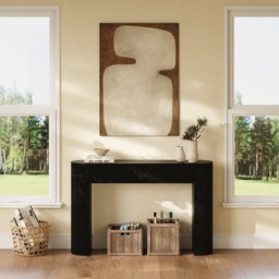 Oval Black Console Table with Waved Wood Top - thumbnail 5