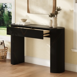 Oval Black Console Table with Waved Wood Top - thumbnail 6