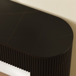 Oval Black Console Table with Waved Wood Top - thumbnail 8