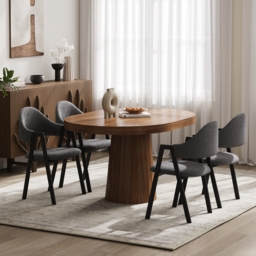 Set of 2 Boucle Dining Chair Upholstered Curved Grey Modern Dining Room Chairs - thumbnail 3
