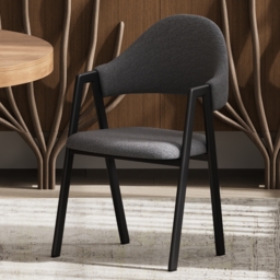 Set of 2 Boucle Dining Chair Upholstered Curved Grey Modern Dining Room Chairs - thumbnail 1