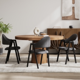 Set of 2 Boucle Dining Chair Upholstered Curved Grey Modern Dining Room Chairs - thumbnail 4