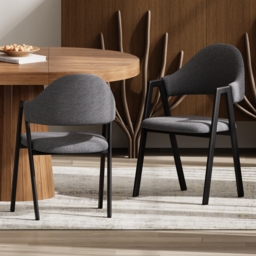 Set of 2 Boucle Dining Chair Upholstered Curved Grey Modern Dining Room Chairs - thumbnail 2