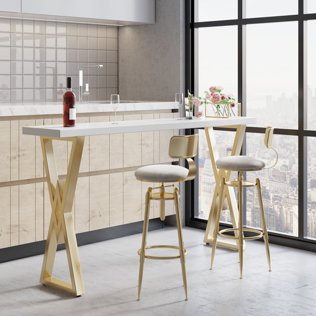 Modern White Velvet Swivel Adjustable Bar Height Bar Stools Set of 2 with Back Breakfast Bar Stools for Kitchen Island